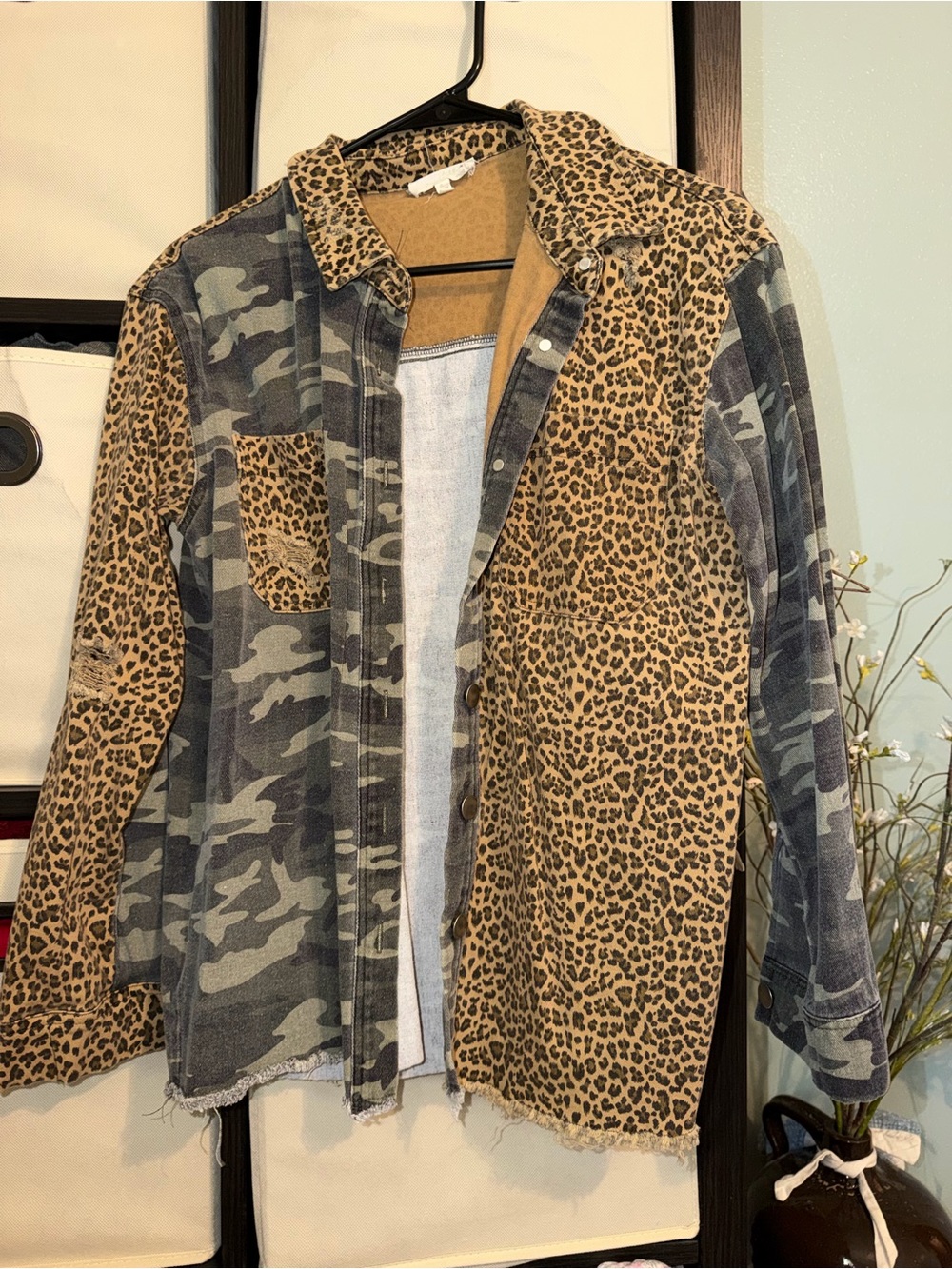 Women’s Dual-Print Button-Up Shirt Jacket - Camo & Leopard